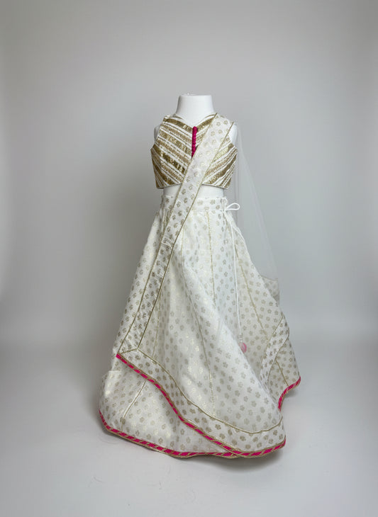 Ivory Lengha with Gota Embroidery