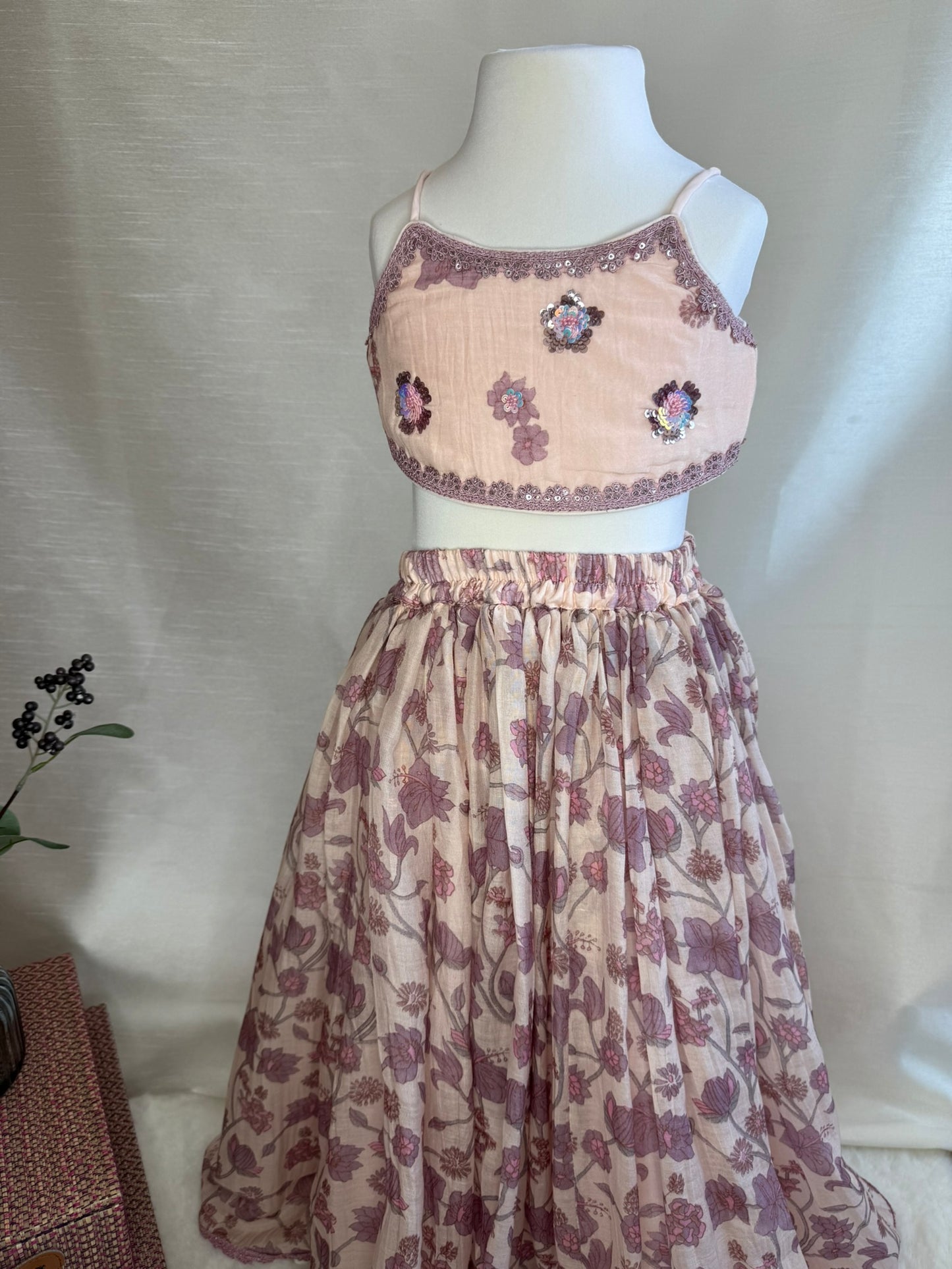 Floral Print Lengha with Embellished Blouse