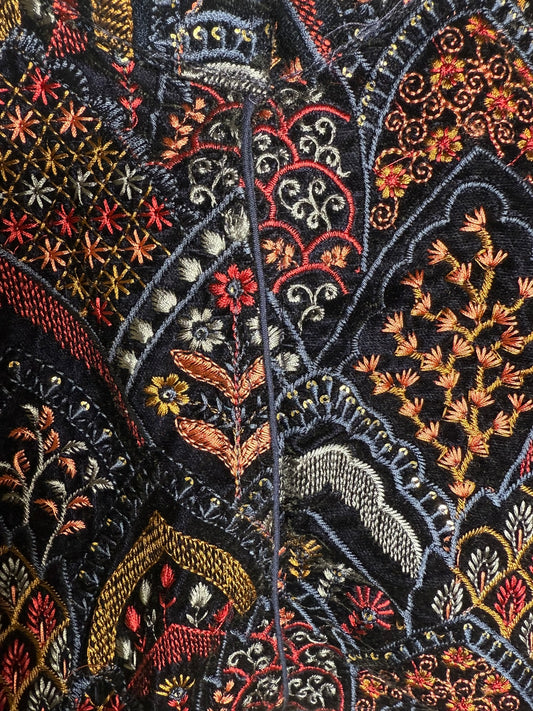 Blue Velvet Sharara Set with Threadwork Embroidery