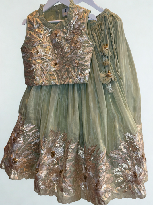 Sage Green Lengha with Gota Embroidery