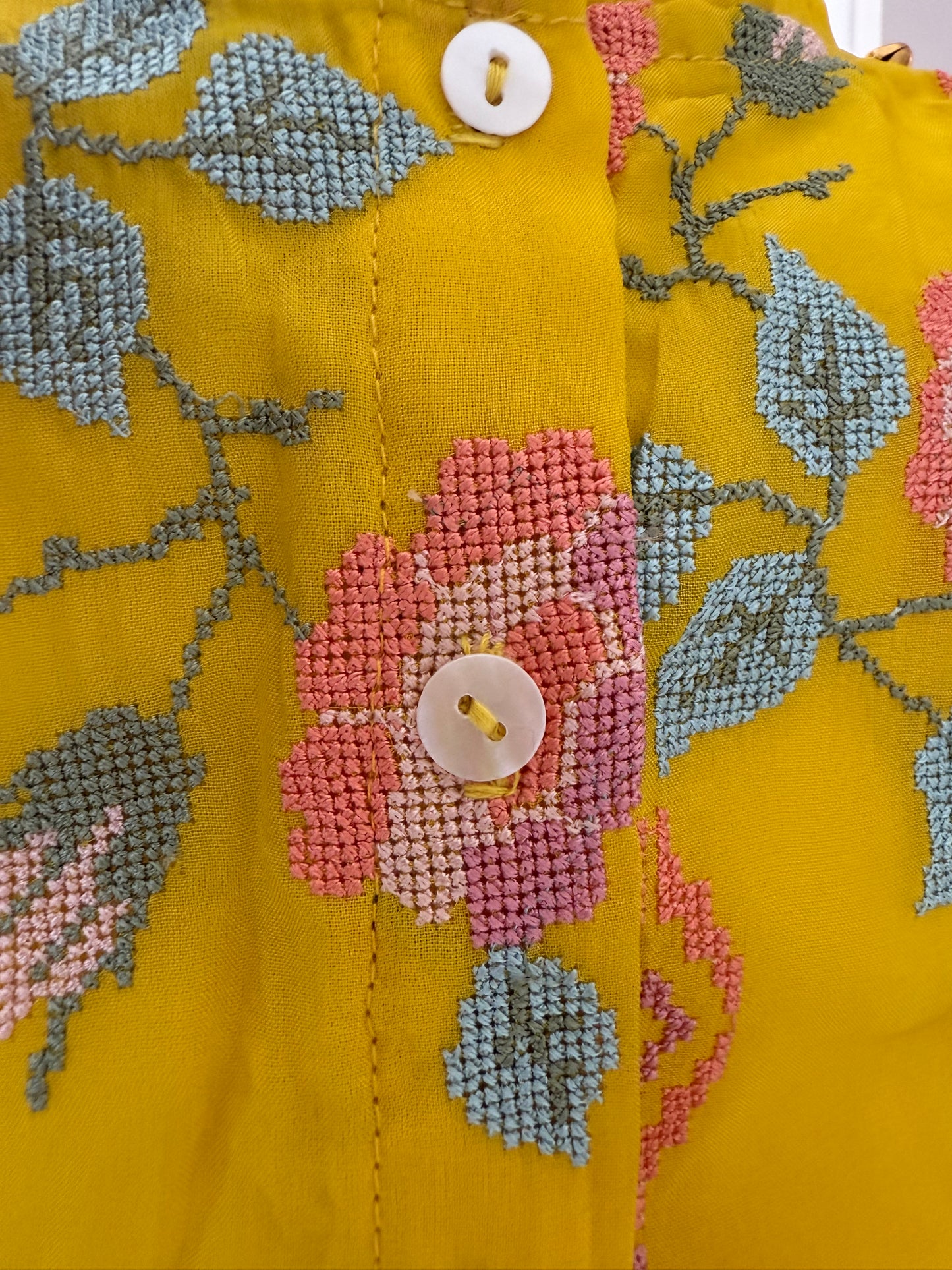 Yellow Lengha with Floral Cross-Stitch Embroidery
