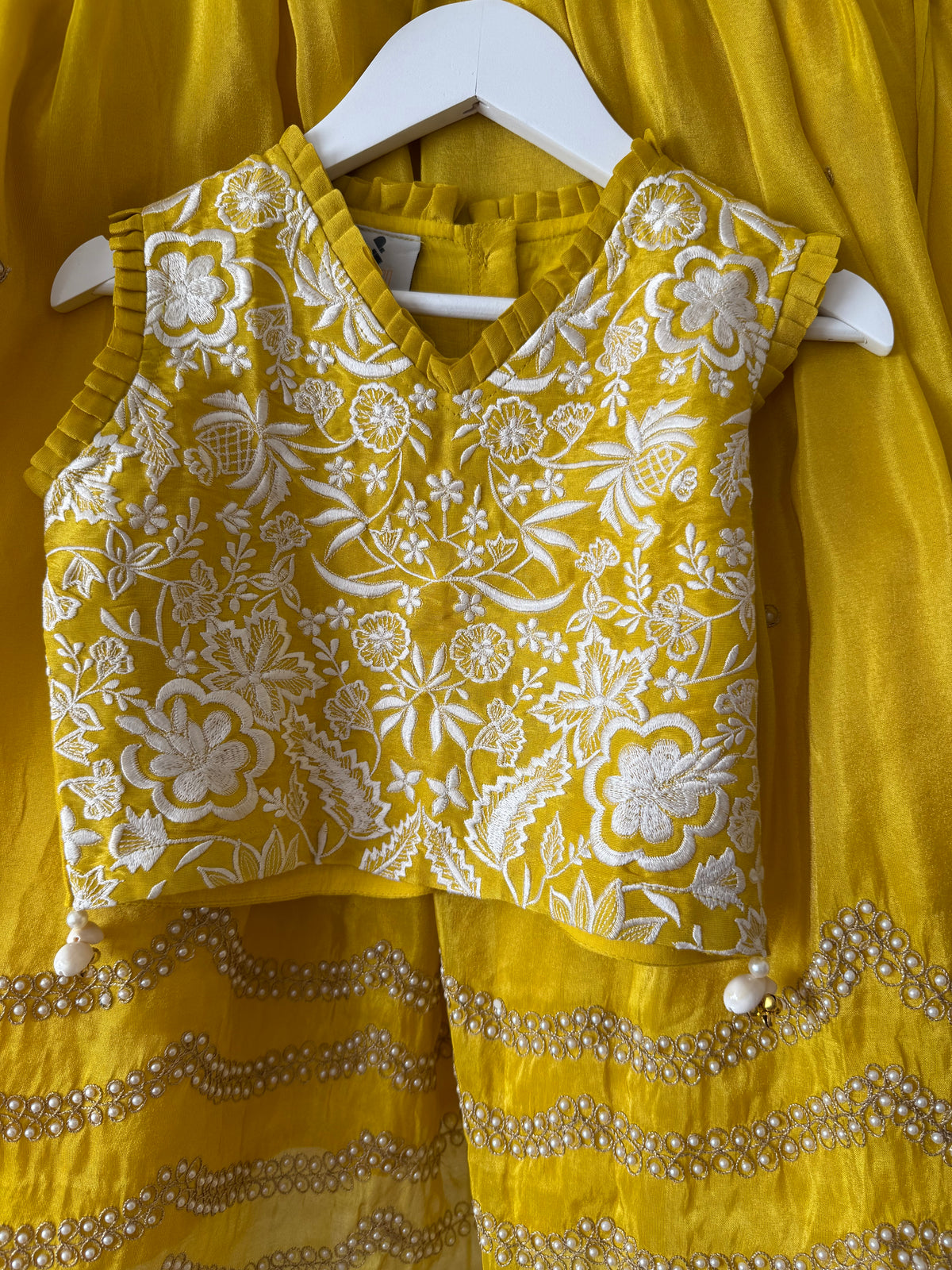 Yellow Lehenga with Zari Thread and Pearl Embroidery
