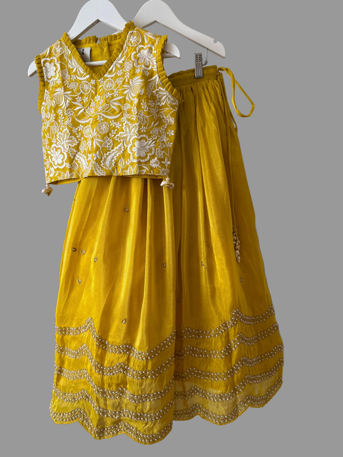 Yellow Lehenga with Zari Thread and Pearl Embroidery