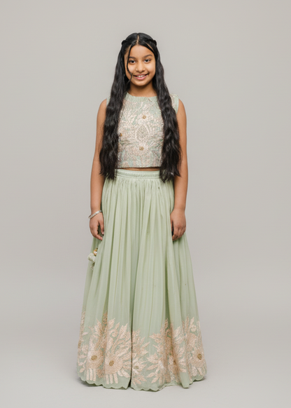 Sage Green Lengha with Gota Embroidery