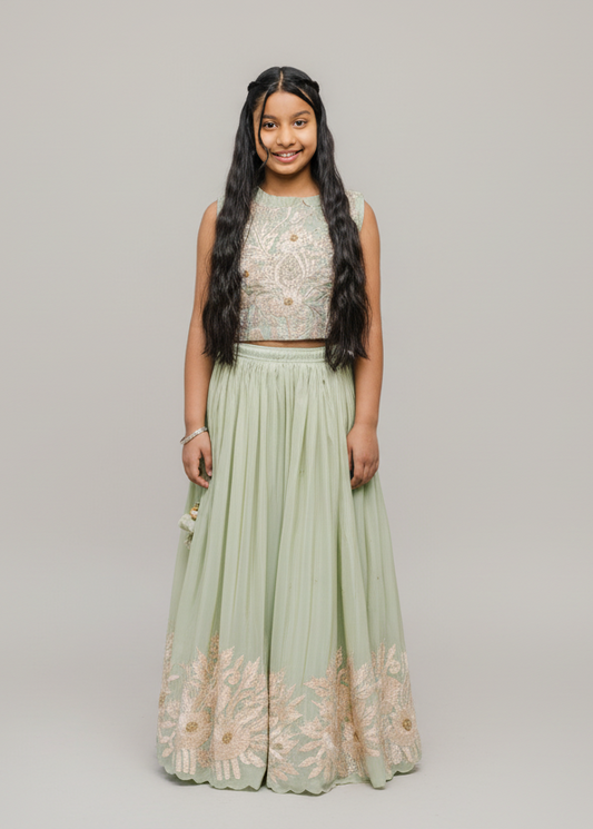 Sage Green Lengha with Gota Embroidery