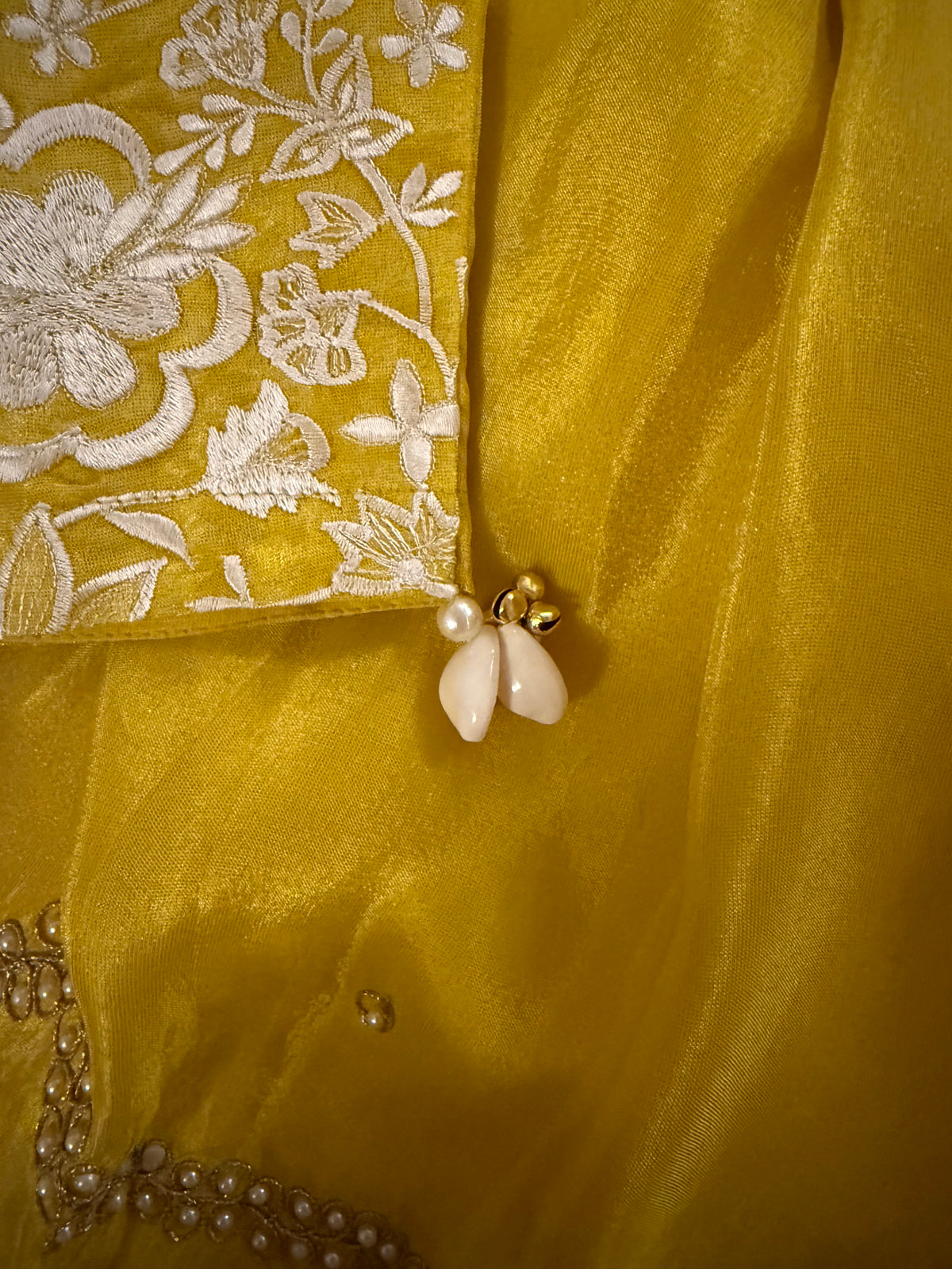 Yellow Lehenga with Zari Thread and Pearl Embroidery