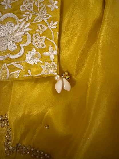 Yellow Lehenga with Zari Thread and Pearl Embroidery