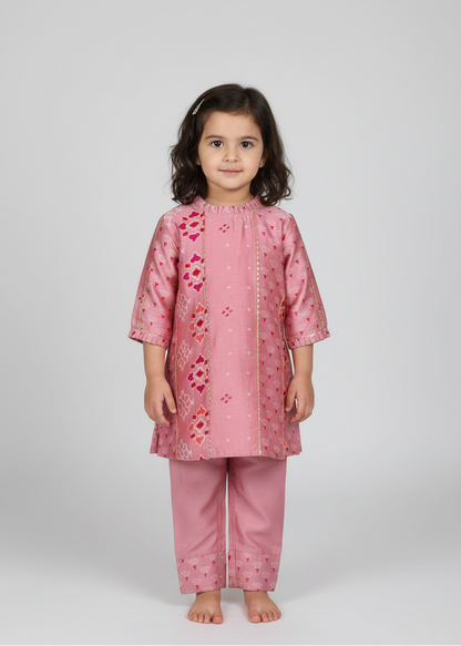Dusty Pink Printed Kurta Set with Gota Lace Embroidery