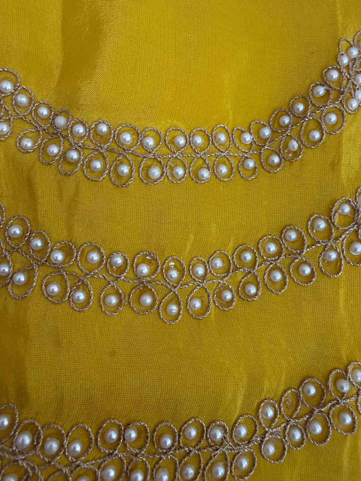 Yellow Lehenga with Zari Thread and Pearl Embroidery