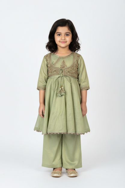 Pistachio Green Zari Embroidered Anarkali Set