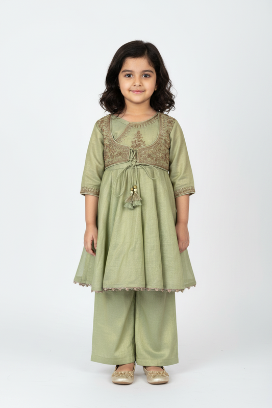 Pistachio Green Zari Embroidered Anarkali Set