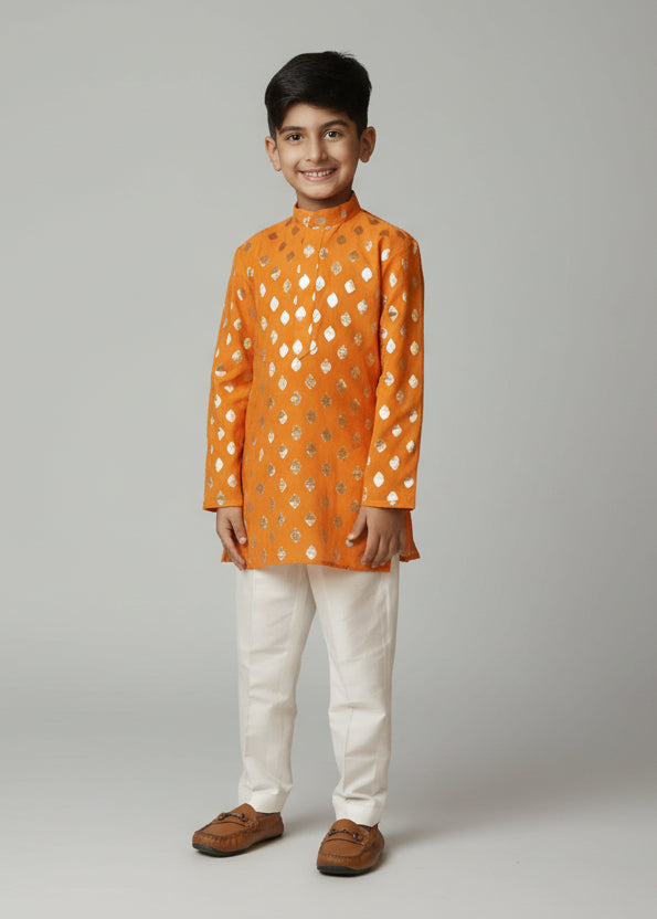 Tangerine Brocade Kurta Set