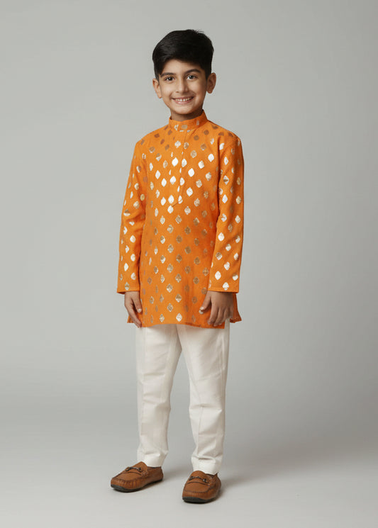 Tangerine Brocade Kurta Set