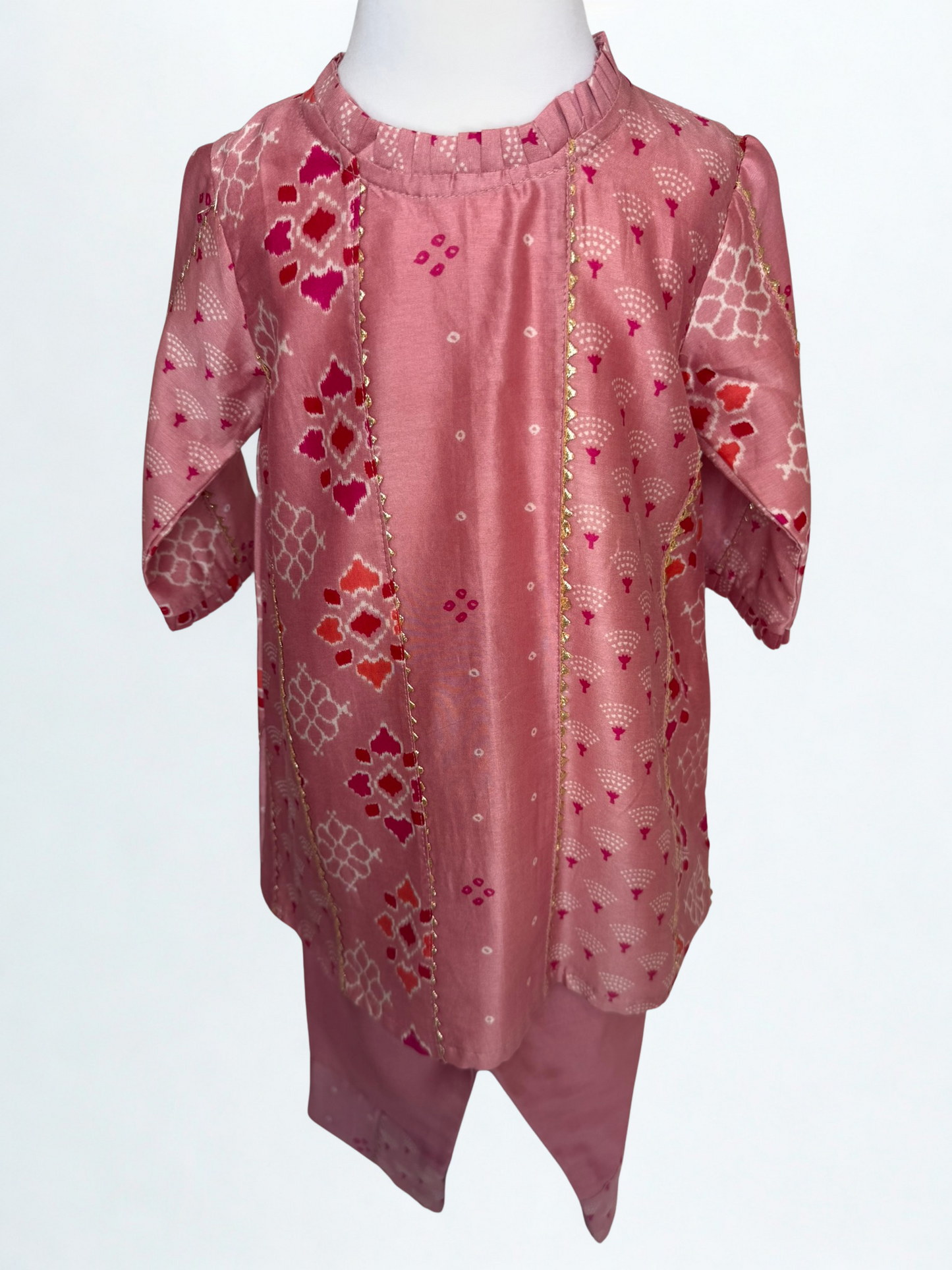 Dusty Pink Printed Kurta Set with Gota Lace Embroidery