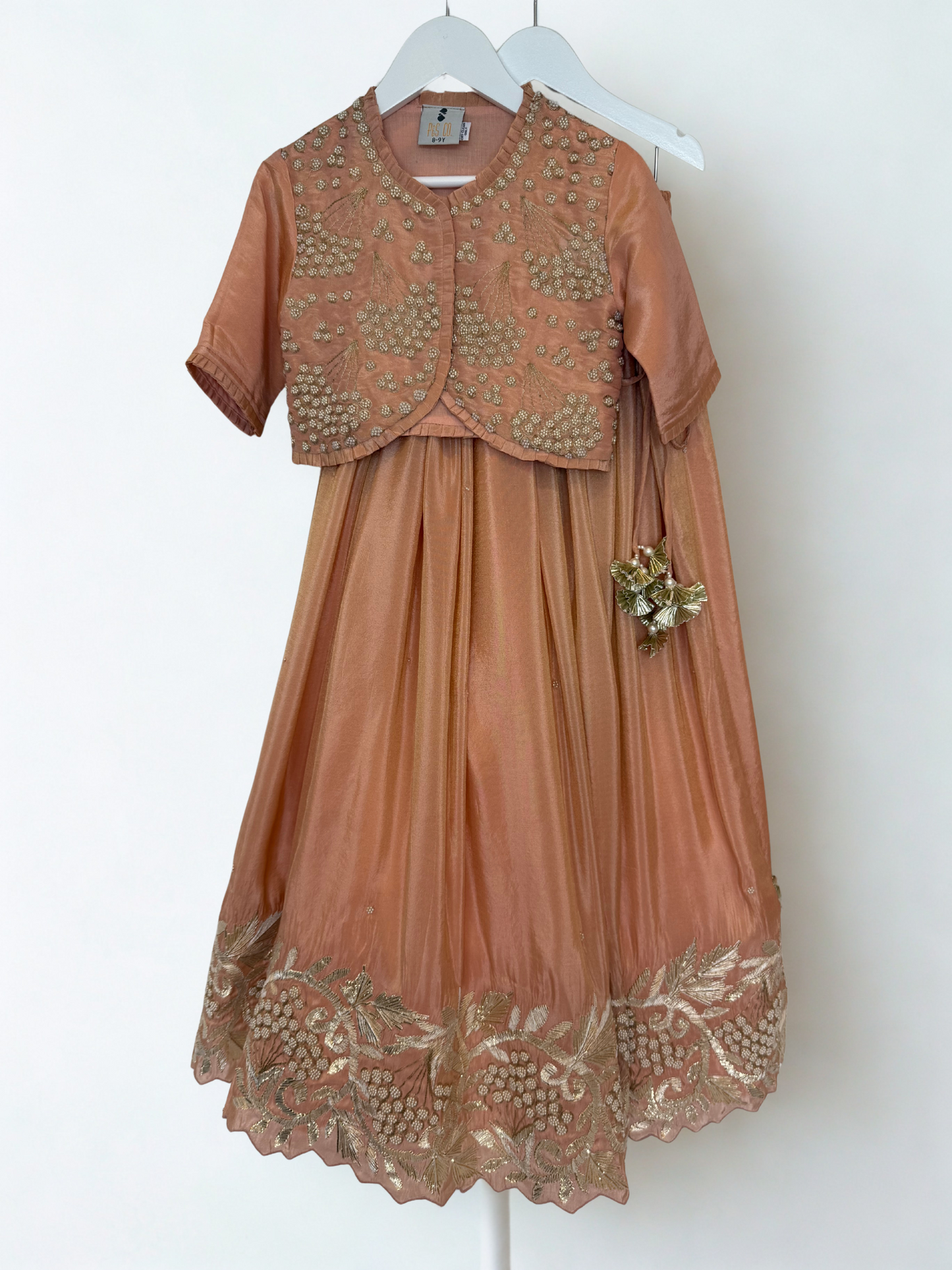 Dusty Pink Pearl and Metallic Thread Work Lengha with Dupatta