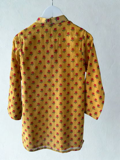 Mustard Floral Print Kurta Set