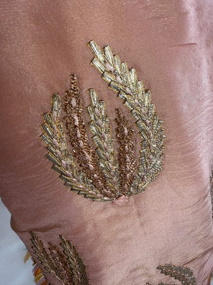 Dusty Pink Kurta and Flare Trousers with Gota Flower Embroidery