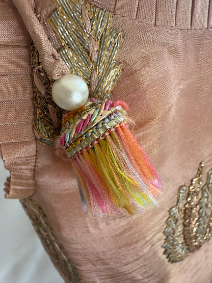 Dusty Pink Kurta and Flare Trousers with Gota Flower Embroidery