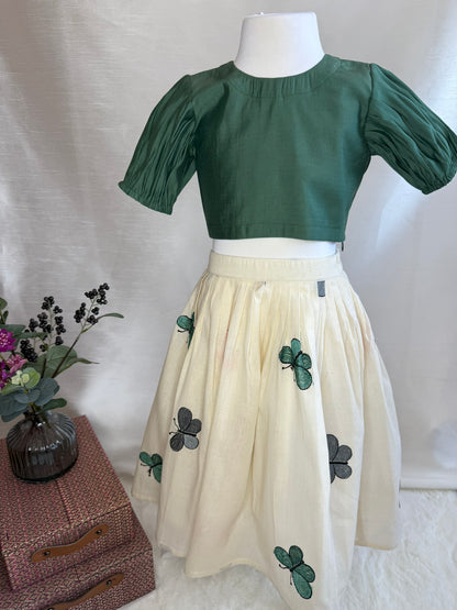 Ivory Lengha with Embroidered Butterflies