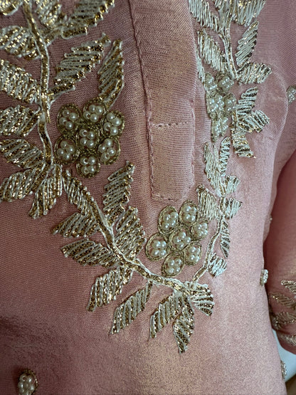 Pastel Pink Palazzo Set with Zari and Pearl Embroidery