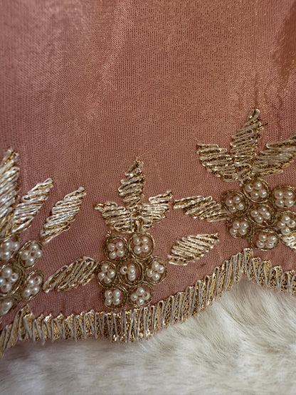 Pastel Pink Palazzo Set with Zari and Pearl Embroidery