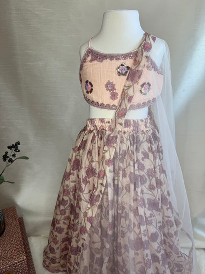 Floral Print Lengha with Embellished Blouse