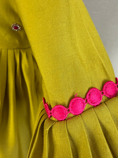 Olive Pleated Anarkali Set