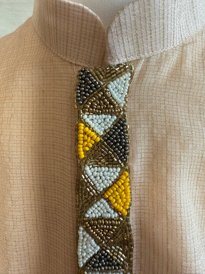 Pastel Pink Kurta Set with Beaded Embroidery