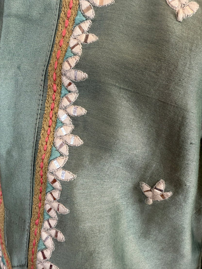 Sea Green Kurta Set with Thread and Mirror Work Embroidery