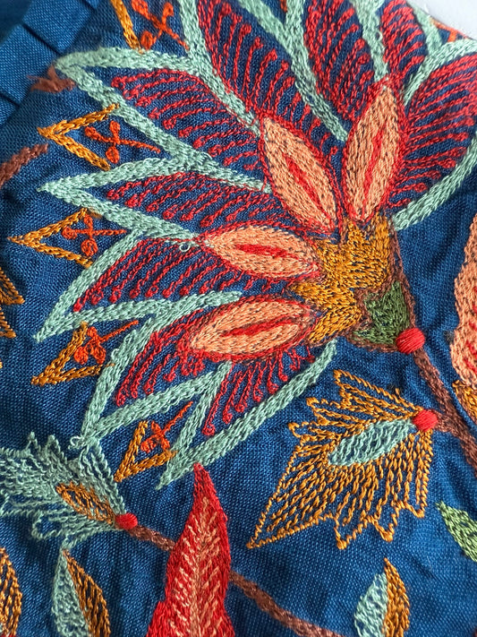 Blue Lengha with Lotus Thread Work Embroidery