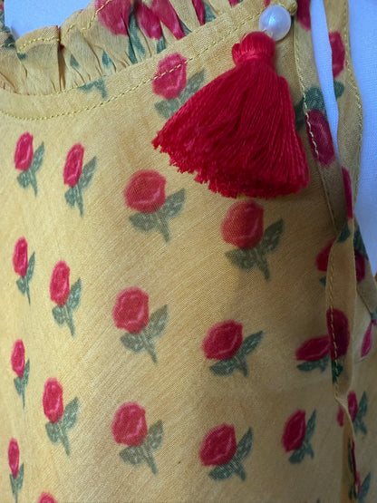 Mustard Floral Print Top and Flared Trousers