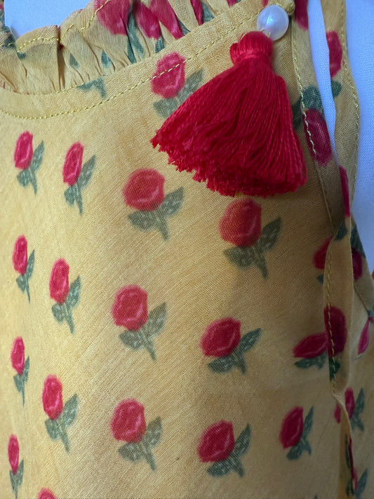Mustard Floral Print Top and Flared Trousers