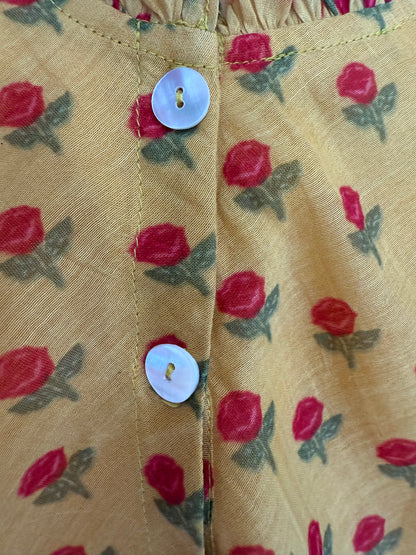 Mustard Floral Print Top and Flared Trousers