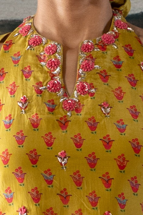 Mustard Halter Neck and Sharara Set
