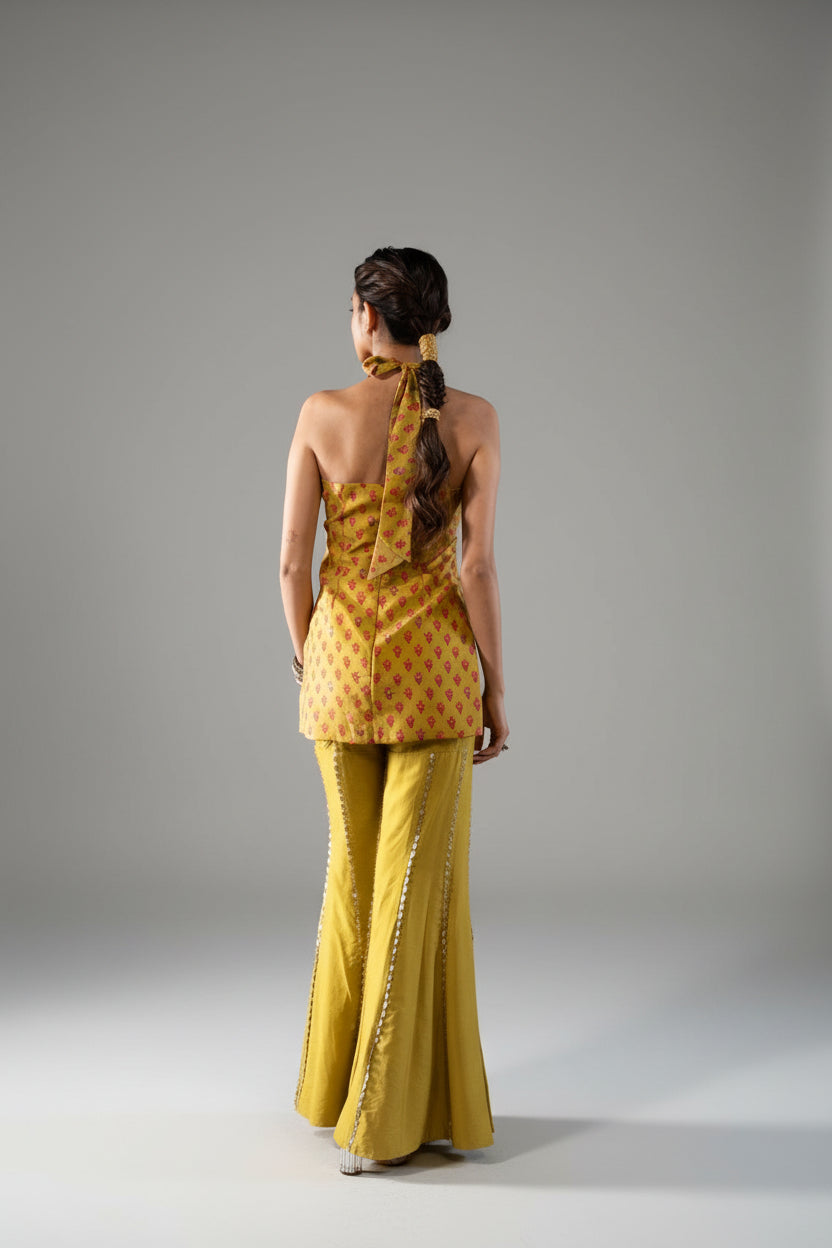 Mustard Halter Neck and Sharara Set