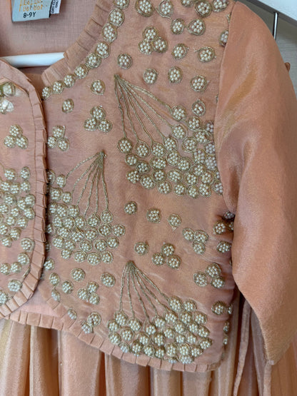 Dusty Pink Pearl and Metallic Thread Work Lengha with Dupatta