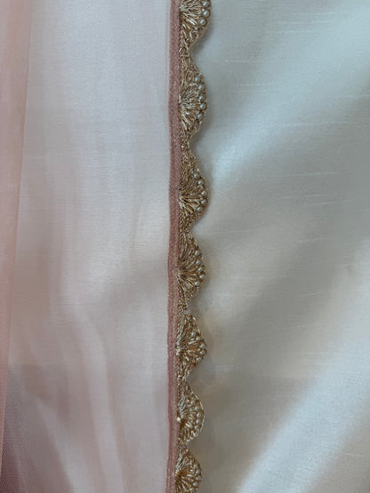 Dusty Pink Pearl and Metallic Thread Work Lengha with Dupatta