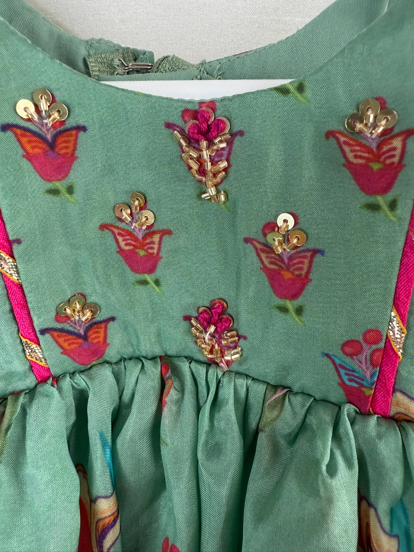 Mint Green Embellished Peplum and Palazzo Set with Floral Print