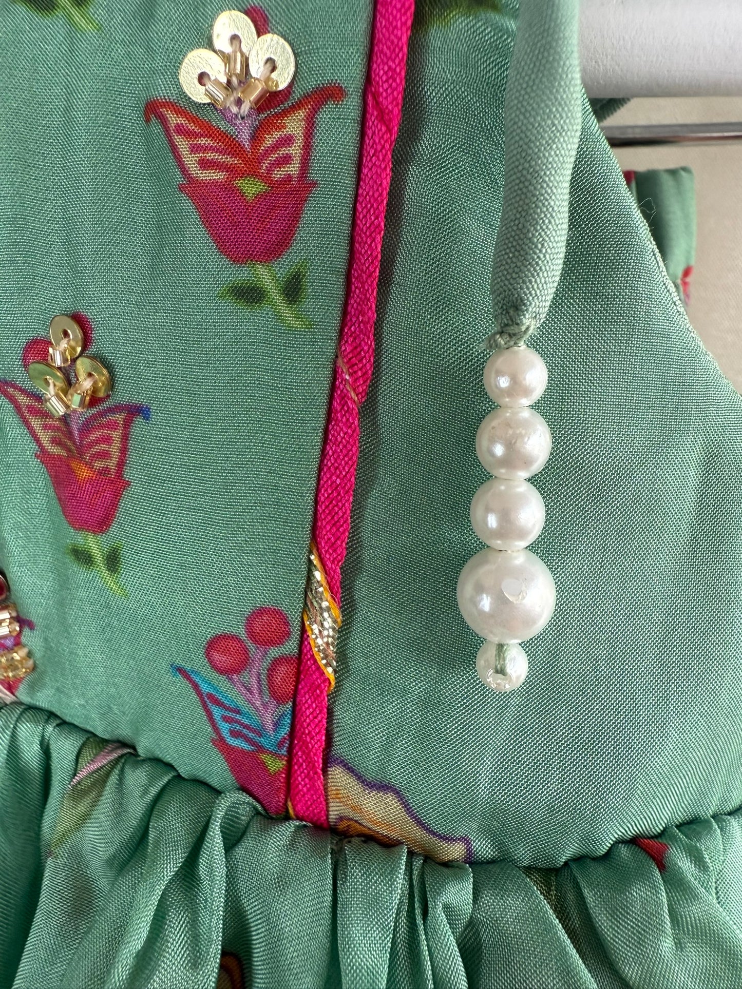 Mint Green Embellished Peplum and Palazzo Set with Floral Print