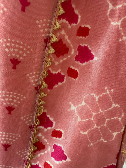 Dusty Pink Printed Kurta Set with Gota Lace Embroidery