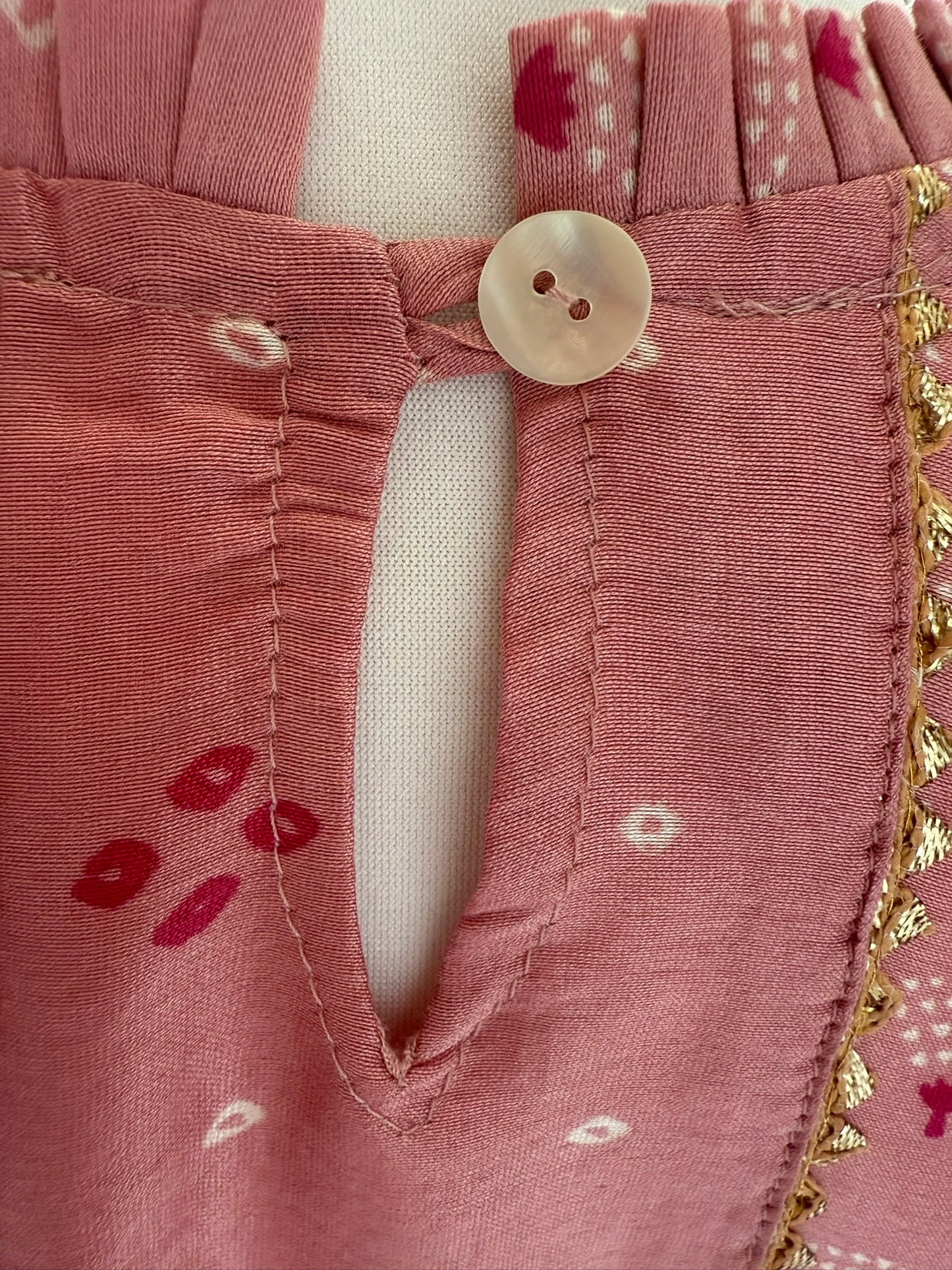 Dusty Pink Printed Kurta Set with Gota Lace Embroidery