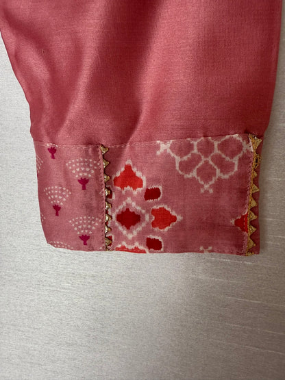 Dusty Pink Printed Kurta Set with Gota Lace Embroidery