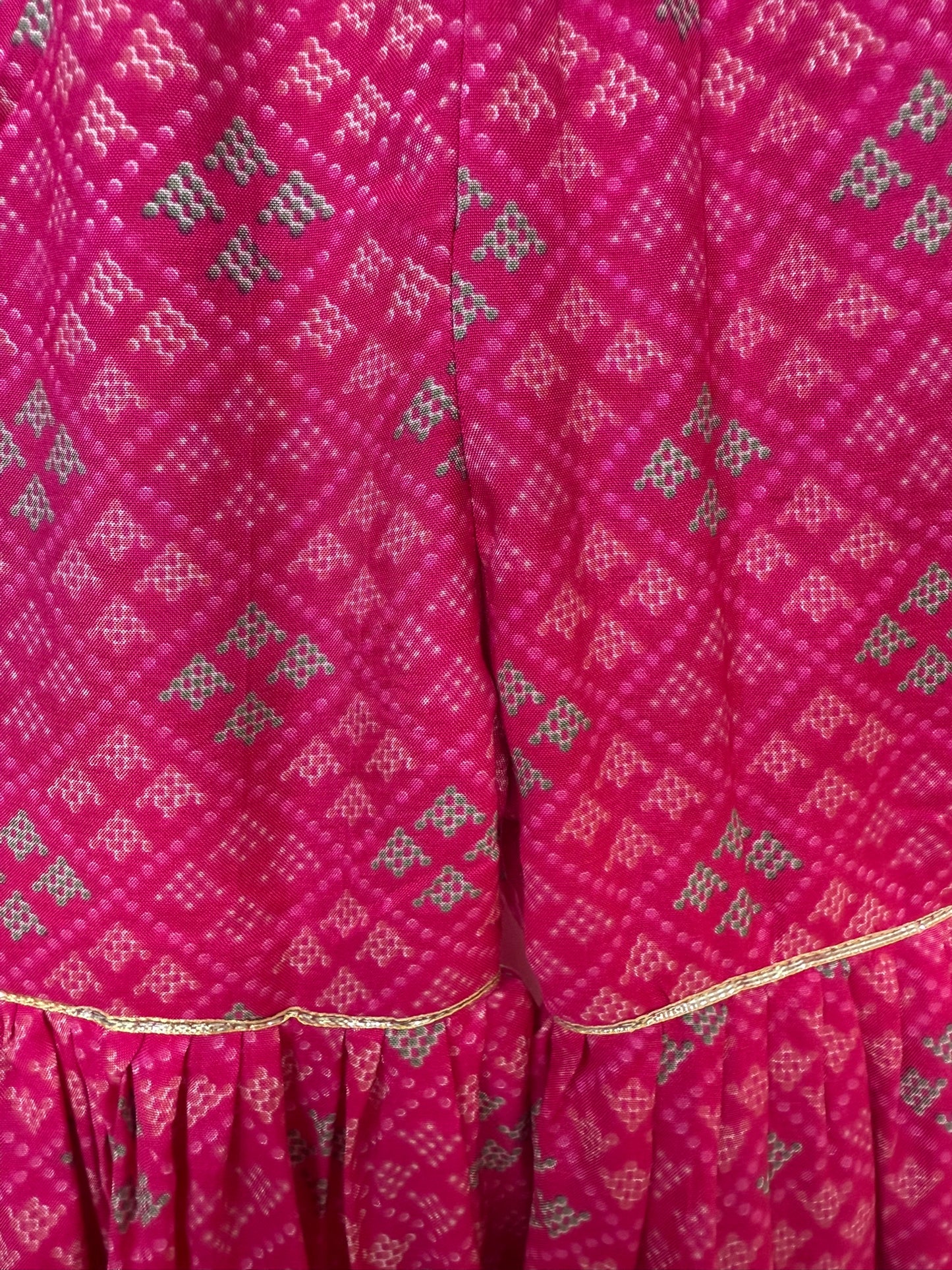 Hot Pink Floral Print Sharara with Gota Lace Detailing