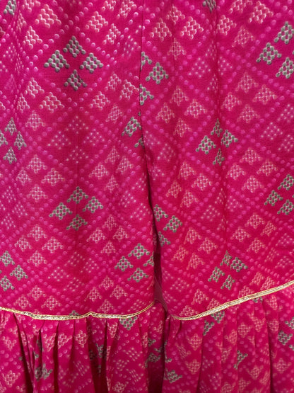 Hot Pink Floral Print Sharara with Gota Lace Detailing