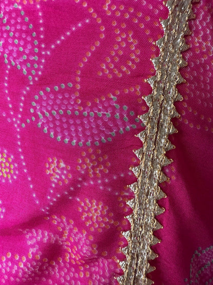 Hot Pink Floral Print Sharara with Gota Lace Detailing