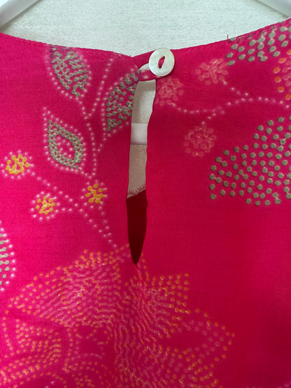 Hot Pink Floral Print Sharara with Gota Lace Detailing