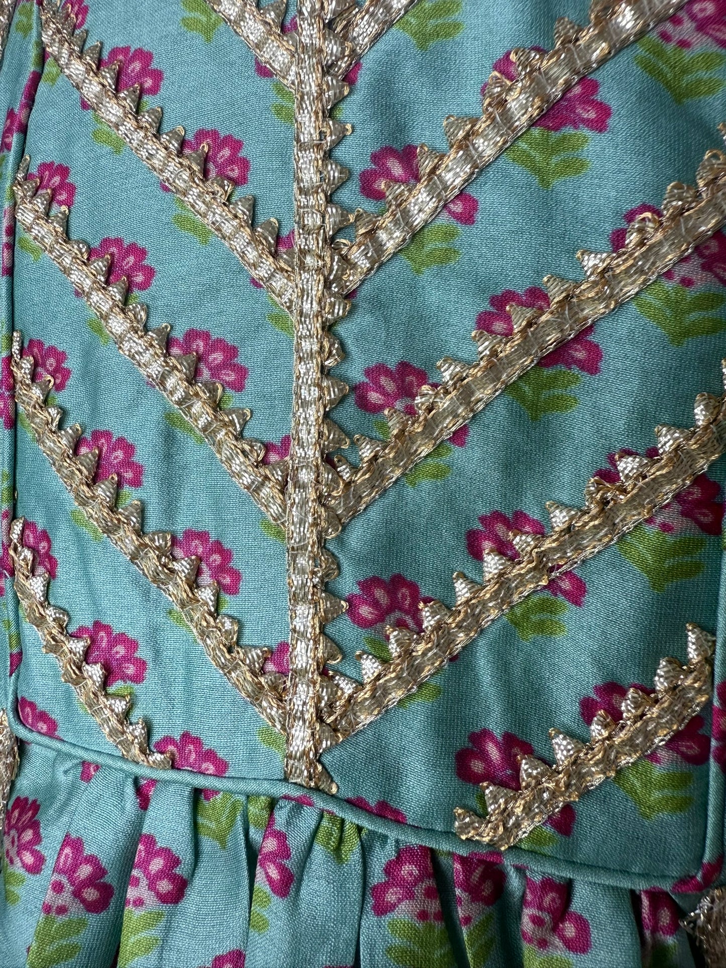 Mint Floral Print Peplum Set with Gota Lace Embroidery