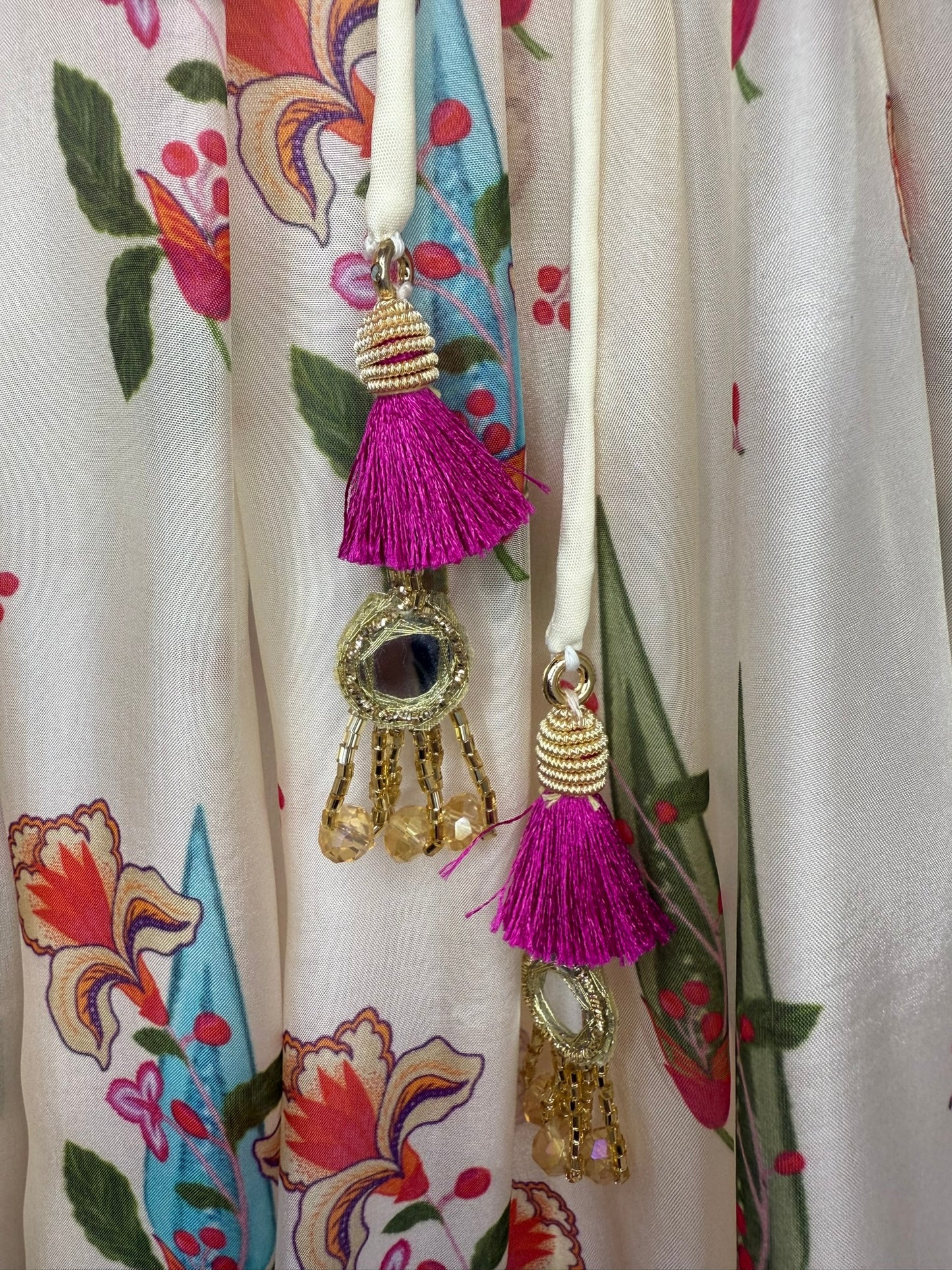 Ivory Floral Print Lengha with Hand Embroidery