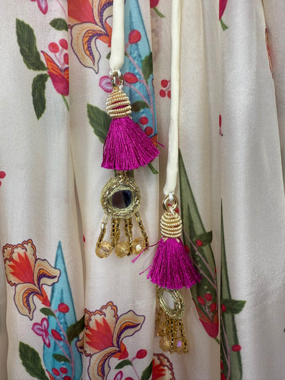 Ivory Floral Print Lengha with Hand Embroidery