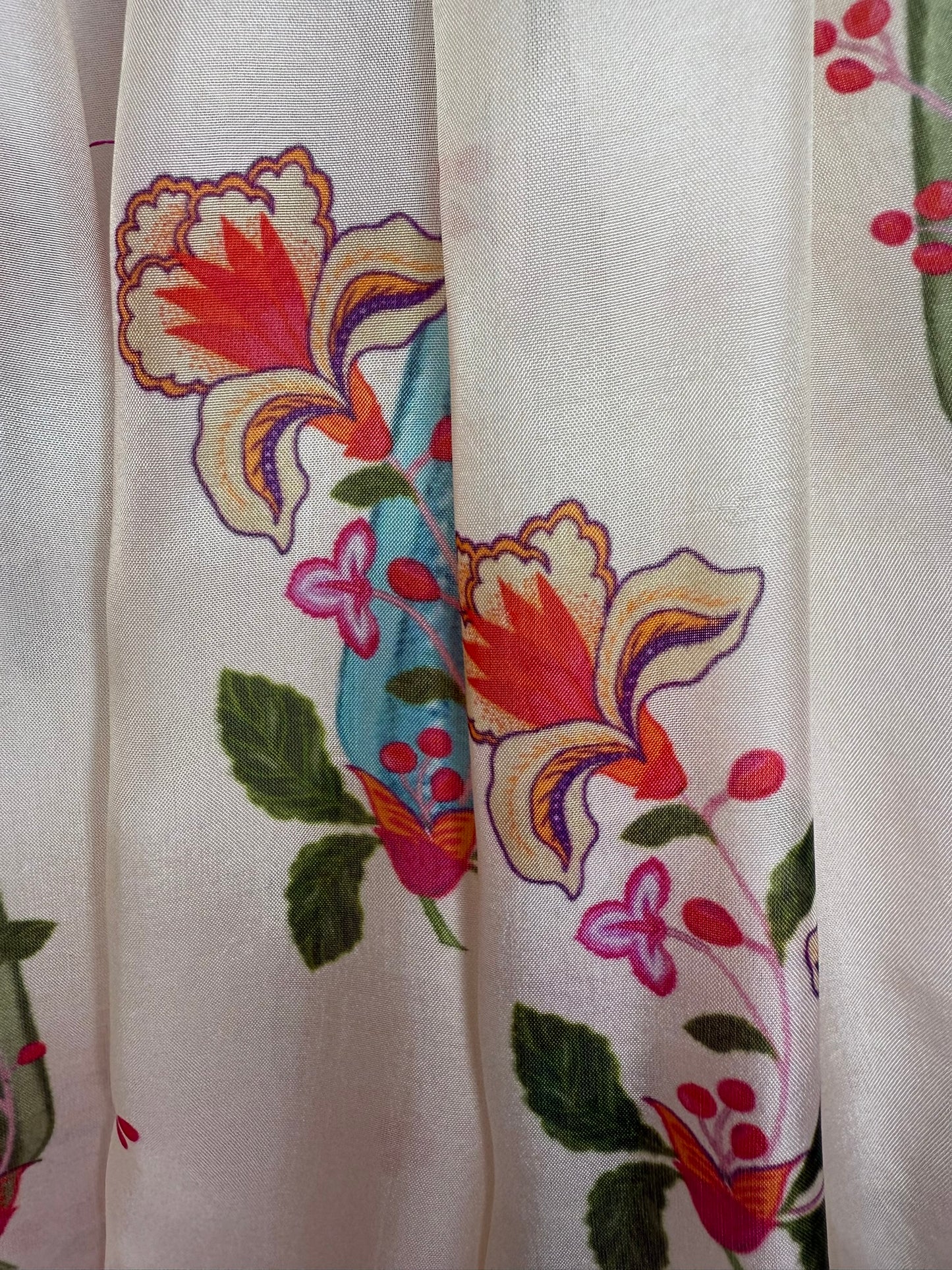 Ivory Floral Print Lengha with Hand Embroidery